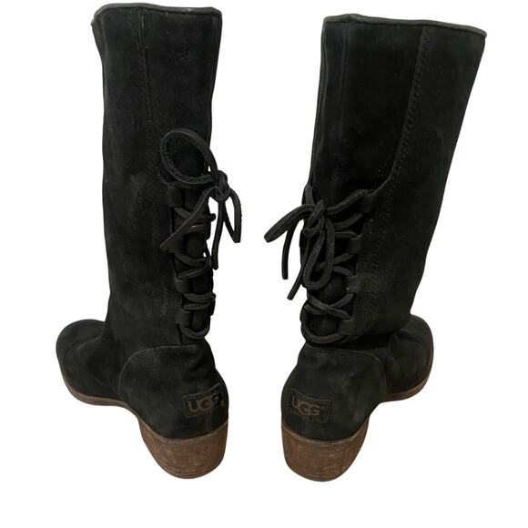 UGG Cary Black Suede Leather Lace up Block Heel Mid Calf Boots 6 1005949 - Picture 6 of 12